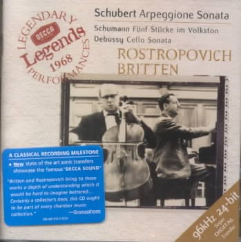 Schubert: Sonata for Arpeggione (bowed guitar) & Piano, d.821 / Schumann: 5 Pieces in the Popular Style (Volkston), Op. 102 / Debussy: Cello Sonata