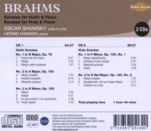 Brahms: Sonatas for Violin & Piano; Sonatas for Viola & Piano