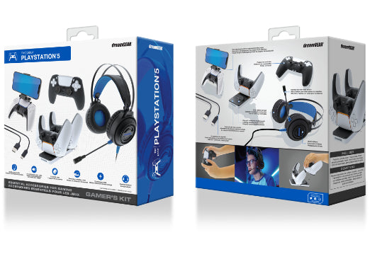 Gamers Kit For PlayStation 5: Gaming Headset with 50mm Drivers, PS5 Controller charger, Adjustable Phone Mount, USB-C Cable, Protective Cover and Caps